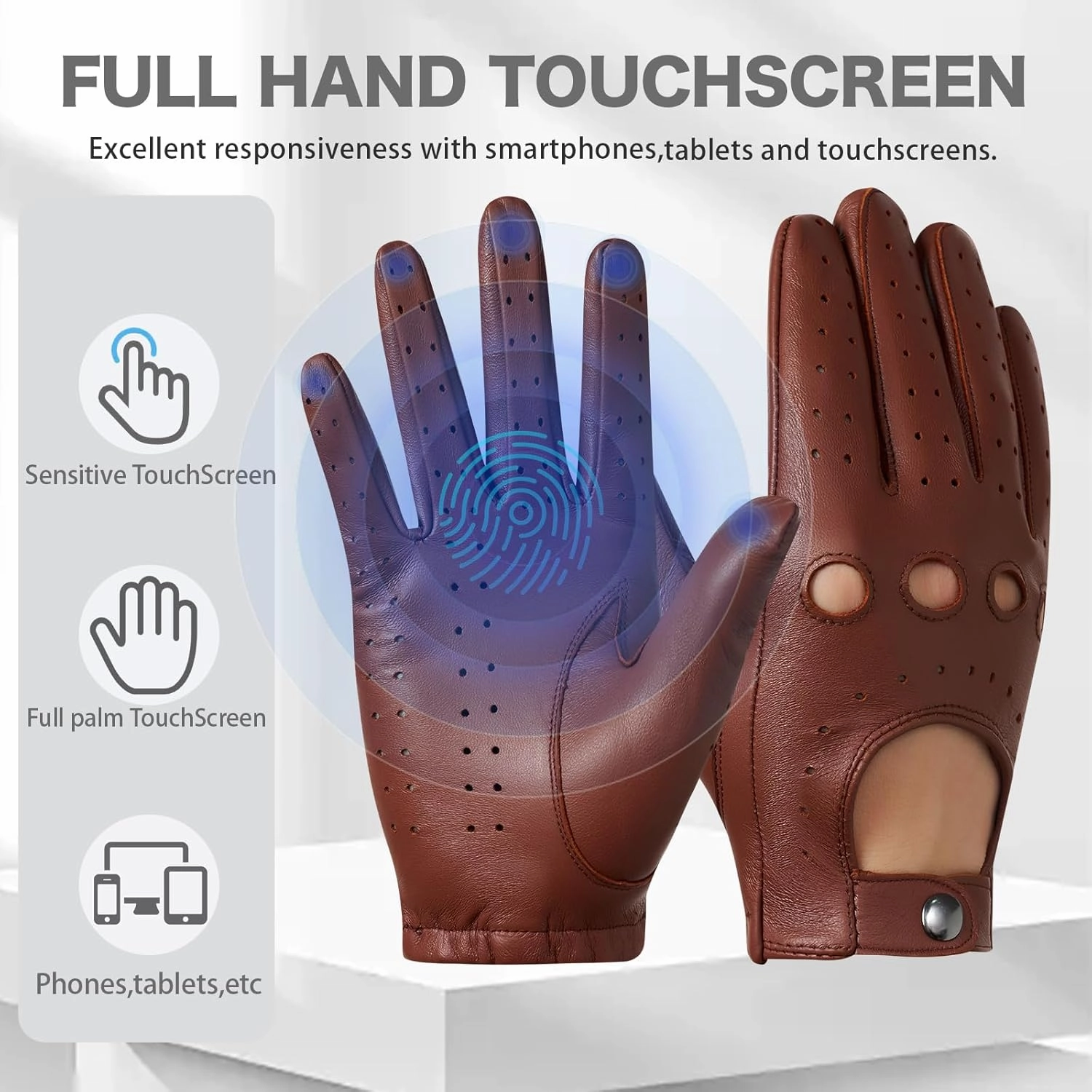 Men's Touchscreen Leather Gloves - Unlined Lambskin Leather Driving Gloves