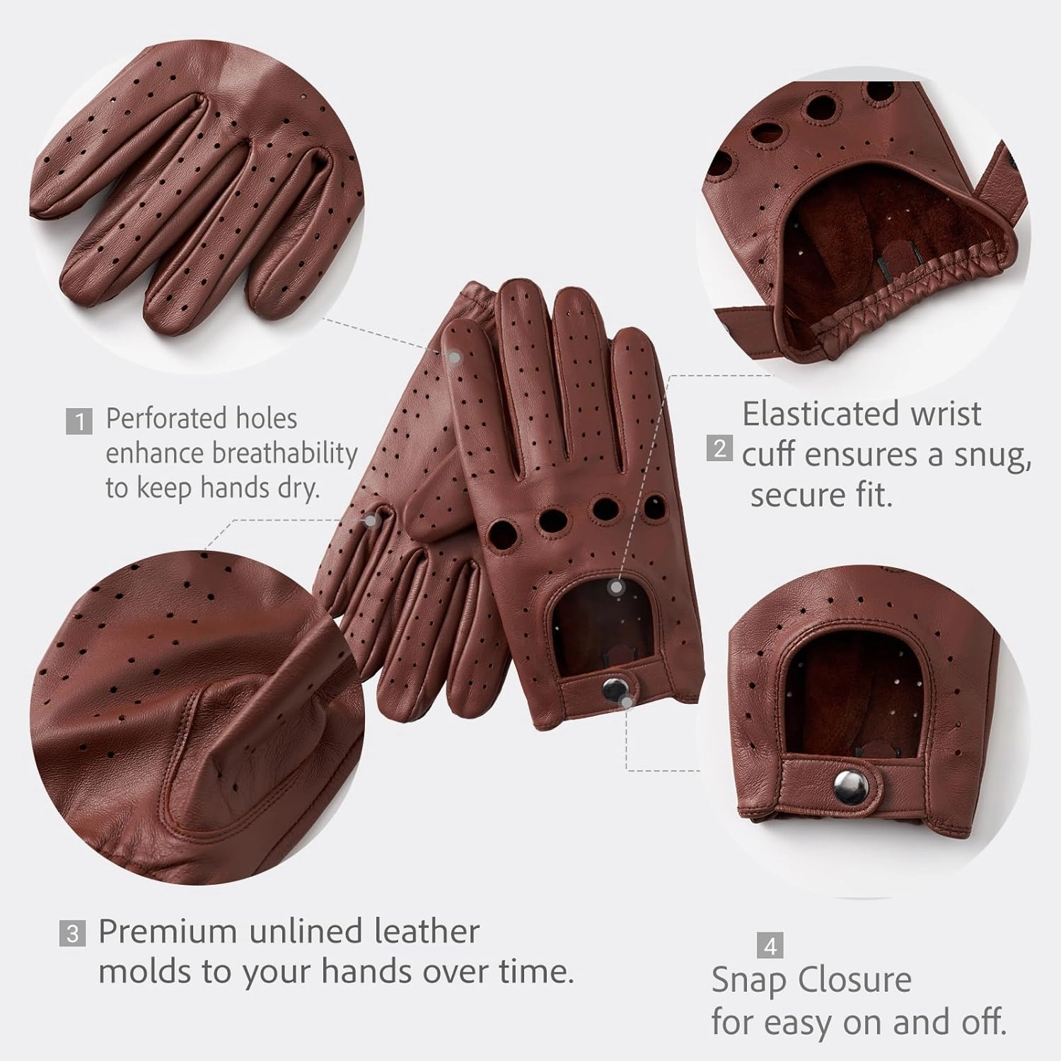 Men's Touchscreen Leather Gloves - Unlined Lambskin Leather Driving Gloves
