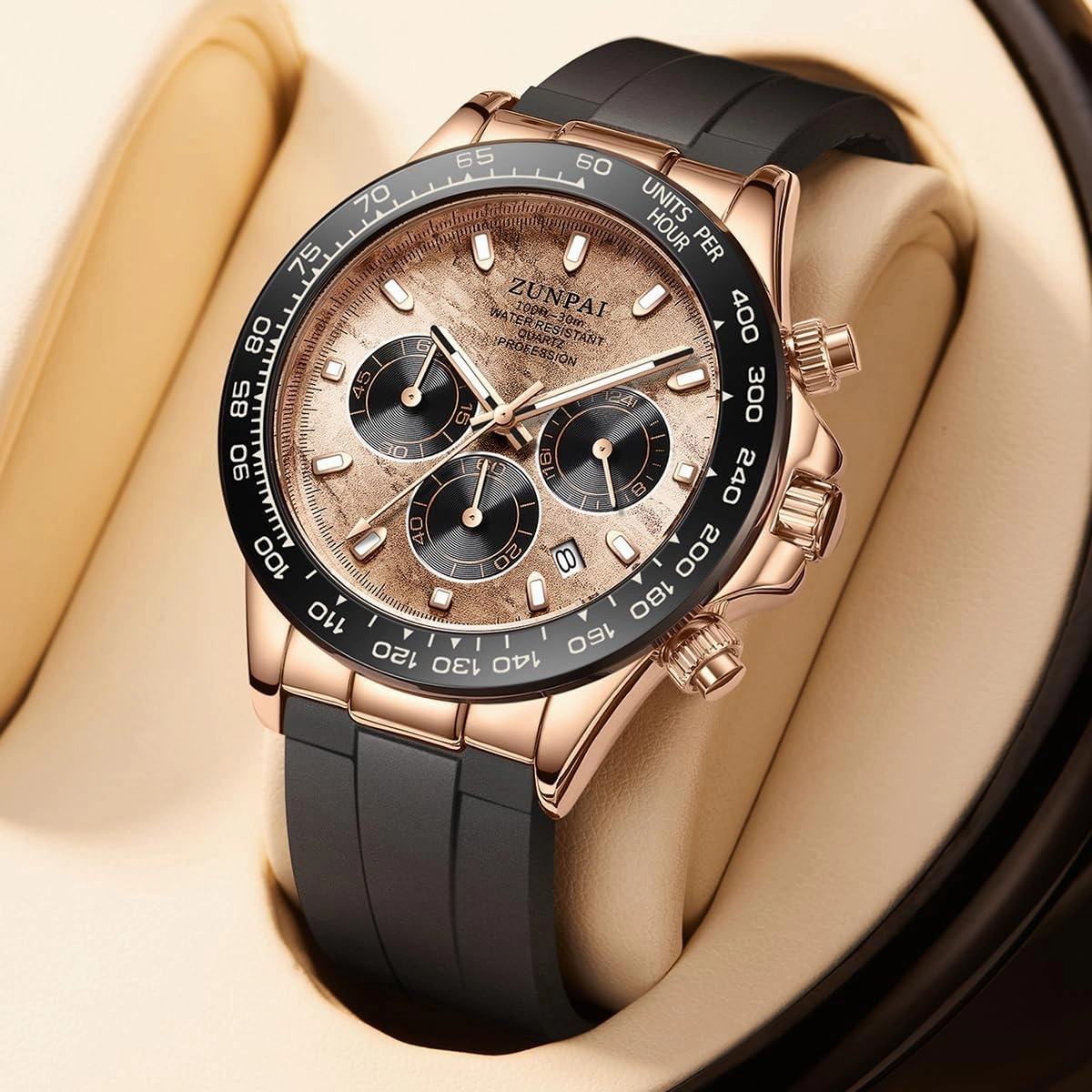 Men's Watch Panda Chronograph Dial Fashion Quartz Movement Wrist Watch Analog Business Waterproof Scratch Resistant Silicone Strap Rubber Band Sports Watches for Men