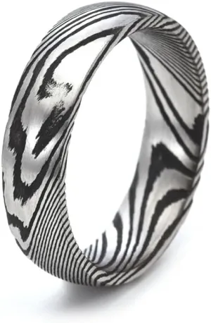 Men's Damascus Steel Ring Natural Meteorite Patterns 6mm Width Ideal for Everyday Wear Gift Size8-12 (8#)