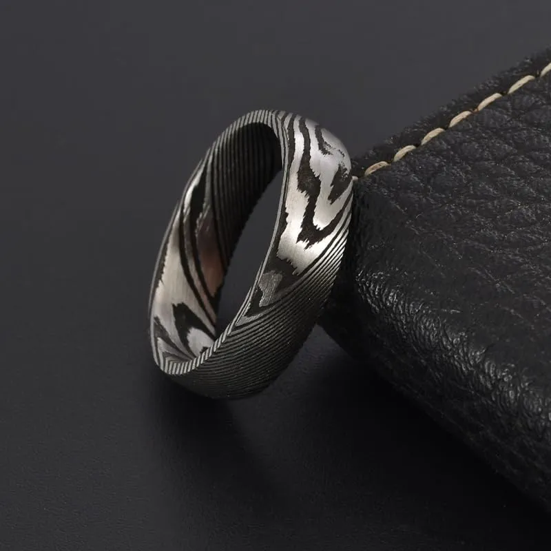 Men's Damascus Steel Ring Size 8-12 Natural Meteorite Patterns 6mm Width Ideal for Everyday Wear Gifts For Men
