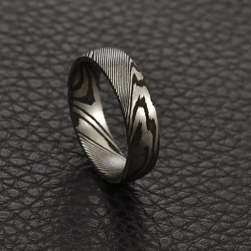 Men's Damascus Steel Ring Size 8-12 Natural Meteorite Patterns 6mm Width Ideal for Everyday Wear Gifts For Men