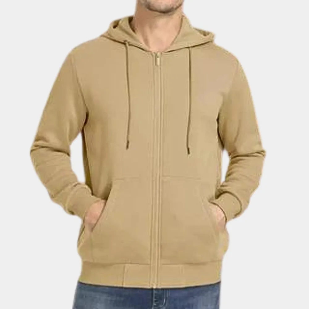 Men's Fleece-Lined Tan Zip-Up Hoodie - Lightweight Everyday Comfort