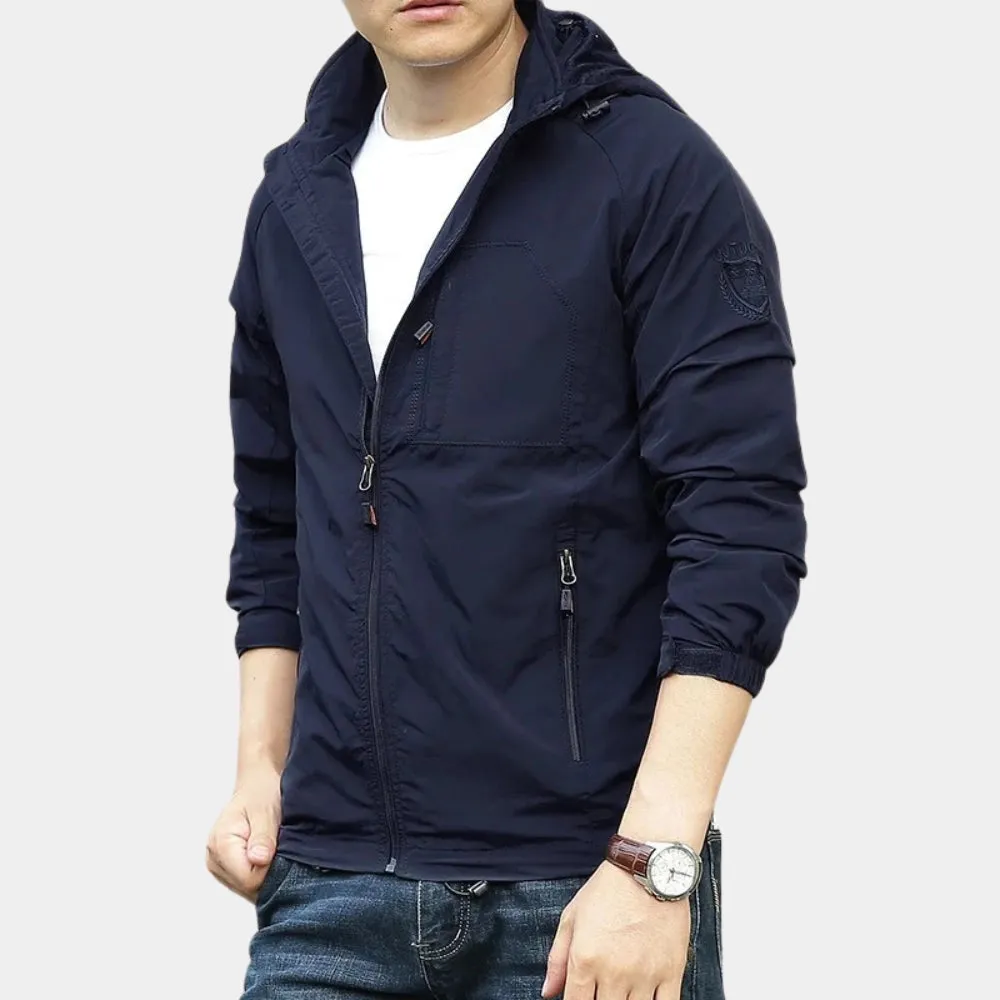 Men's Olive Green Hooded Cargo Jacket - Lightweight Urban Windbreaker