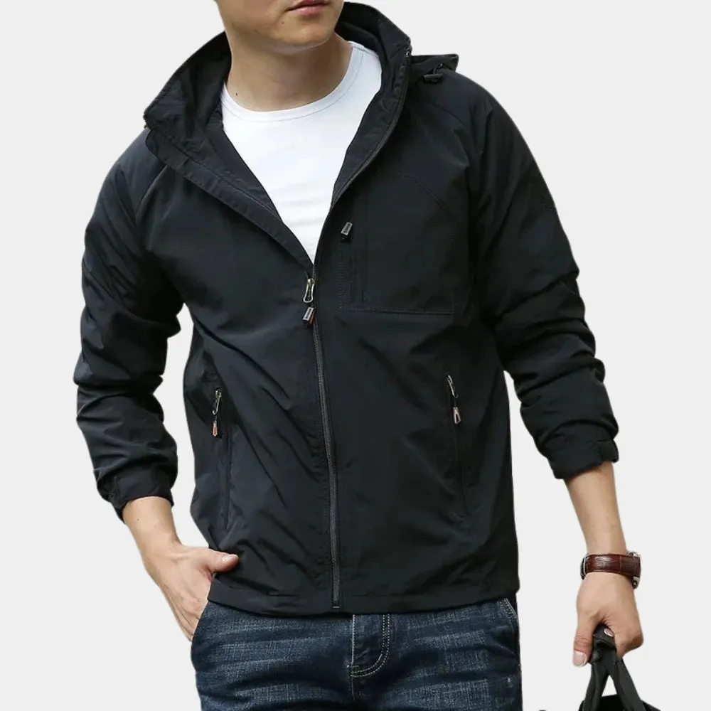 Men's Olive Green Hooded Cargo Jacket - Lightweight Urban Windbreaker