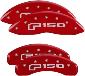 MGP Caliper Covers - Brake Caliper Covers 2015-2020 Ford F-150 (Electric Rear Brake) 2018-2020 Ford Expedition - Front and Rear Set - F150 Logo - Red