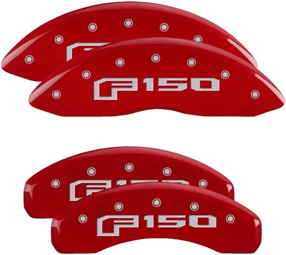 MGP Caliper Covers - Brake Caliper Covers 2015-2020 Ford F-150 (Electric Rear Brake) 2018-2020 Ford Expedition - Front and Rear Set - F150 Logo - Red