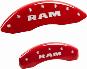 MGP Caliper Covers - Brake Caliper Covers 2011-2018 Ram 1500 2013-2023 Ram 1500 Eco Diesel 2019-2021 Ram 1500 Classic 2022-2023 Ram 1500 Classic (55001s) Front and Rear Set - Ram Logo - Red