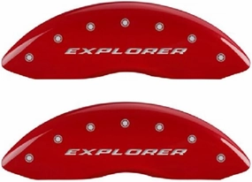 MGP Caliper Covers - Brake Caliper Covers 2011-2019 Ford Explorer (HD Brakes) Front and Rear Set - Explorer Logo - Red