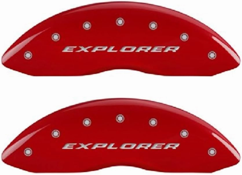 MGP Caliper Covers - Brake Caliper Covers 2011-2019 Ford Explorer (HD Brakes) Front and Rear Set - Explorer Logo - Red