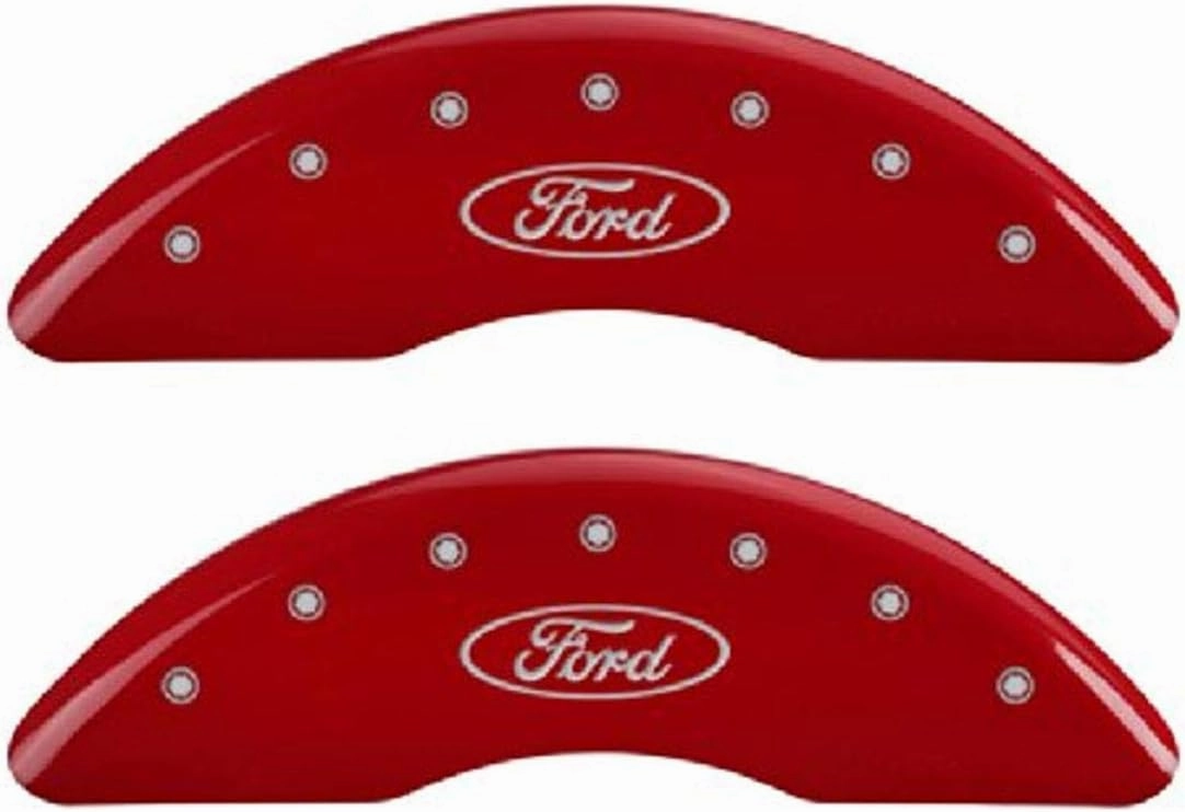 MGP Caliper Covers - Brake Caliper Covers 2013-2023 Ford F-250 Super Duty 2013-2023 Ford F-350 Super Duty (10235s) Front and Rear Set - Ford Logo - Red