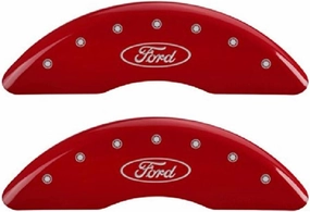 MGP Caliper Covers - Brake Caliper Covers 2013-2023 Ford F-250 Super Duty 2013-2023 Ford F-350 Super Duty (10235s) Front and Rear Set - Ford Logo - Red