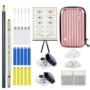 Microblading Eyebrow Pen Kits, Microblade Eyebrow Pencil,Microblading Supply,Permanent Eyebrow Makeup Tattoo Pen Kit for Beginners & Artist &Zipper Bag,Blades,Ink Cups,Finger Gloves