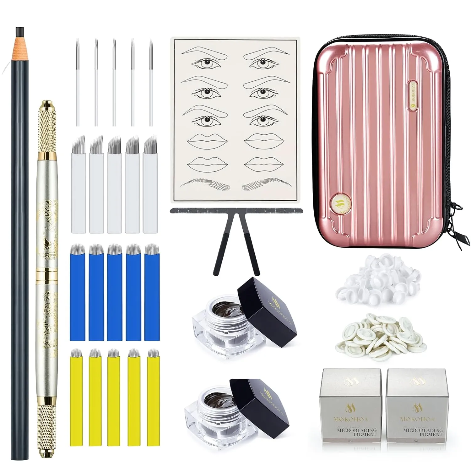 Microblading Eyebrow Pen Kits, Microblade Eyebrow Pencil,Microblading Supply,Permanent Eyebrow Makeup Tattoo Pen Kit for Beginners & Artist &Zipper Bag,Blades,Ink Cups,Finger Gloves