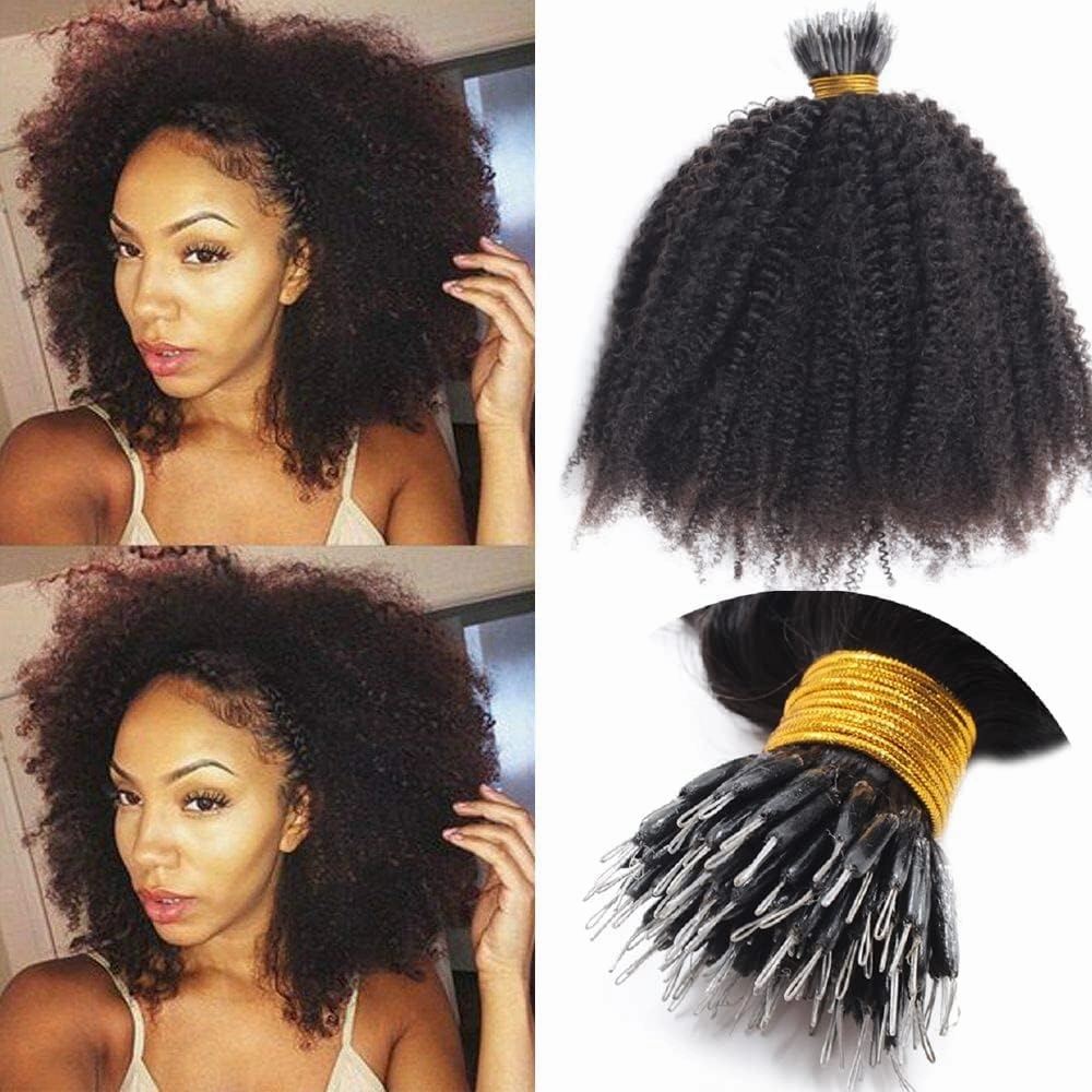 Microlink Afro Kinky Curly Nano Ring Human Hair Extension Pre Bonded Brazillian Remy Nano Ring I Tip Hair Small Curly Micro Beads Hair Extension 100g 100strands (18inch 100strands, #2(Darkest Brown))