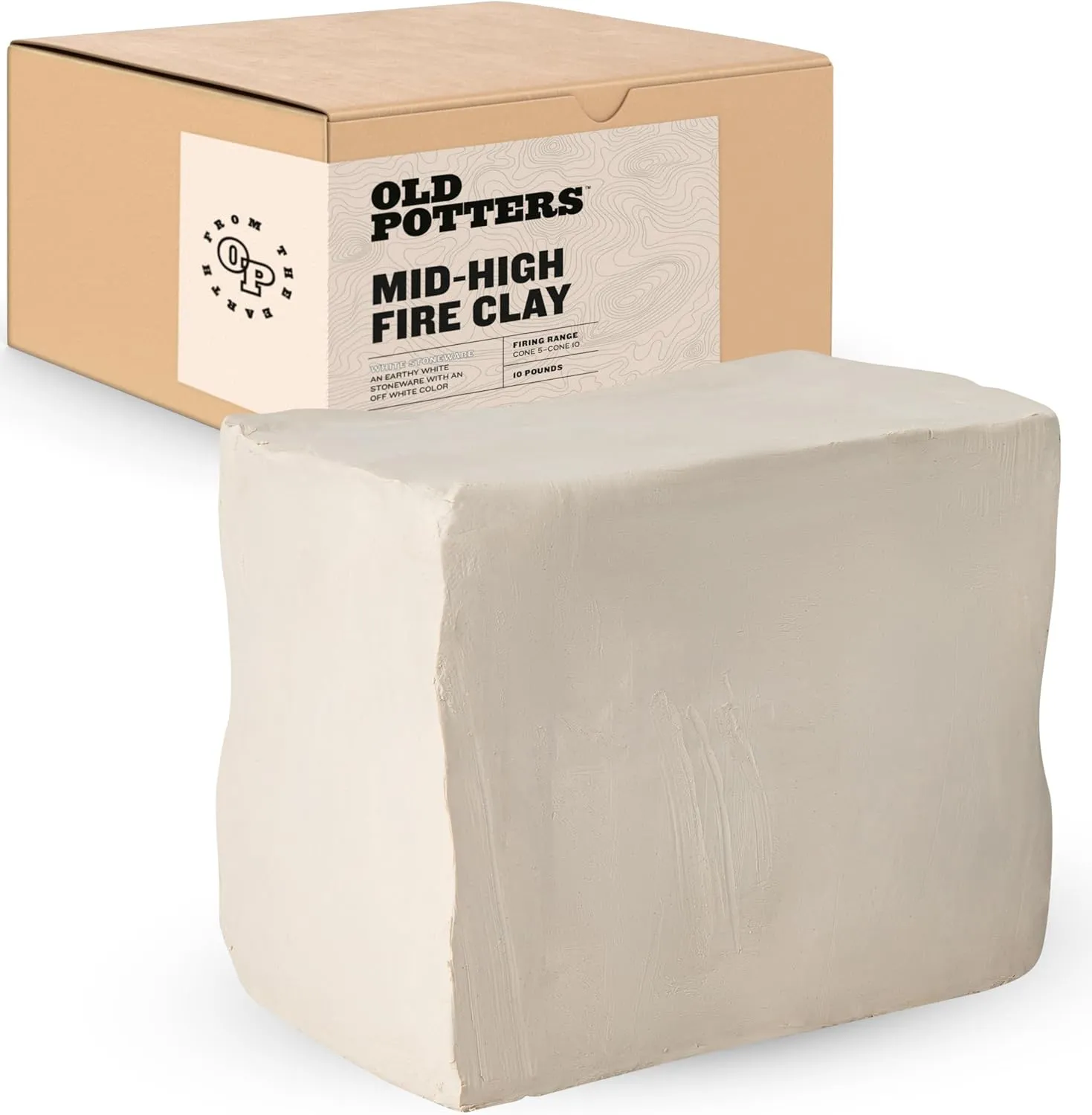 Mid High Fire White Stoneware Clay for Pottery | Cone 5-10 | Ideal for Wheel Throwing, Hand Building, Sculpting | Great for All Skill Levels | Greenware Clay, 10 lbs.