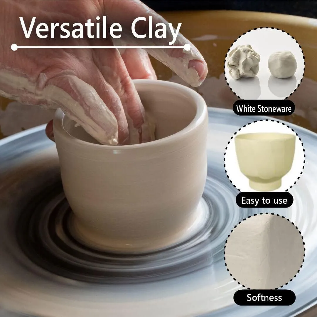 Mid High Fire White Stoneware Clay for Pottery | Cone 5-10 | Ideal for Wheel Throwing, Hand Building, Sculpting | Great for All Skill Levels | Greenware Clay, 10 lbs.