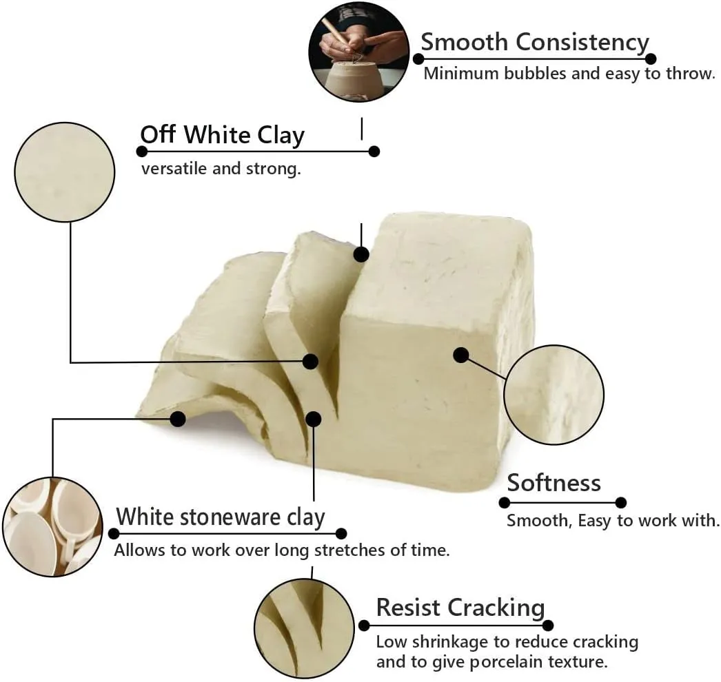 Mid High Fire White Stoneware Clay for Pottery | Cone 5-10 | Ideal for Wheel Throwing, Hand Building, Sculpting | Great for All Skill Levels | Greenware Clay, 10 lbs.