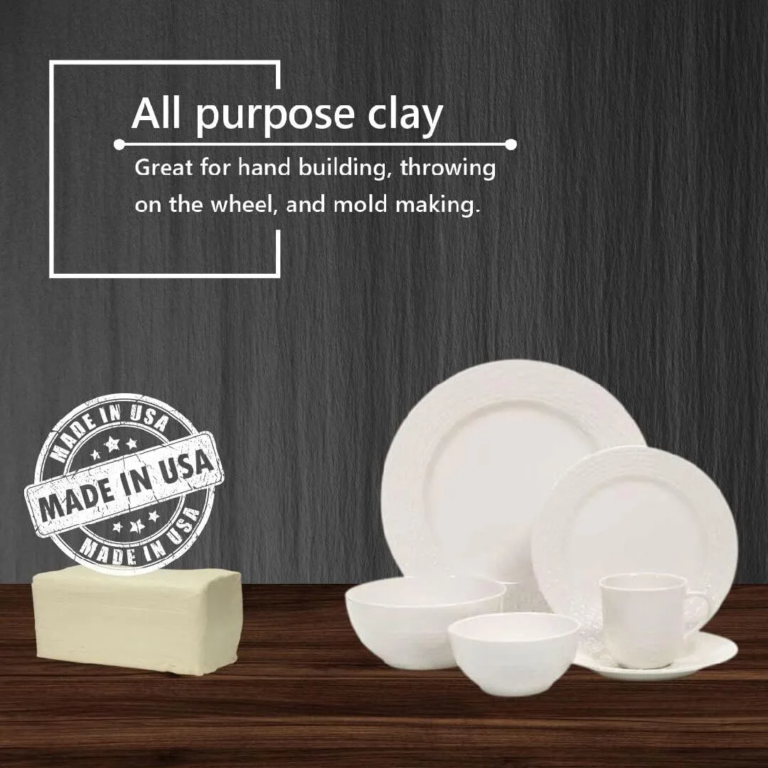 Mid High Fire White Stoneware Clay for Pottery | Cone 5-10 | Ideal for Wheel Throwing, Hand Building, Sculpting | Great for All Skill Levels | Greenware Clay, 10 lbs.