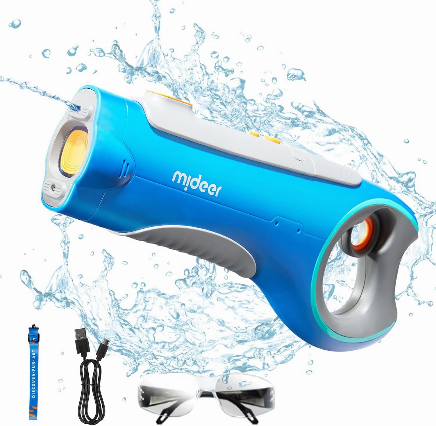 Mideer Electric Water Gun for Kids Adults, 230 Blasts Rechareable Squirt Gun Up to 26Ft, Automatic Water Reload, IPX7 Waterproof Powerful Water Blaster Toys Outdoor Beach Pool for Kids (Blue)