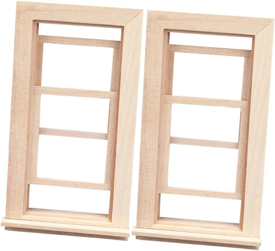 Milisten Wooden Dollhouse Windows 2pcs 1:12 Scale Miniature Window Frames for DIY and Imaginative Play