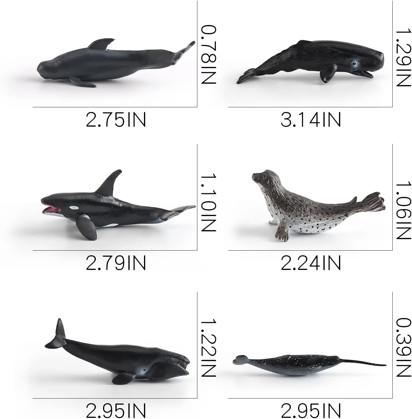Mini Sea Animal Figures Ocean Underwater Creatures Animals Figurines Toy Set includes Killer Whale Sperm Whale Narwhale Harbor Seal Cognitive Toys for Kids