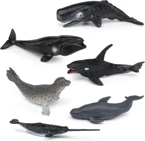 Mini Sea Animal Figures Ocean Underwater Creatures Animals Figurines Toy Set includes Killer Whale Sperm Whale Narwhale Harbor Seal Cognitive Toys for Kids