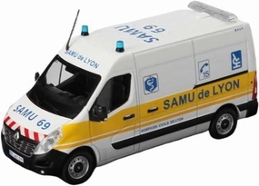 Mini Cars Replica 1/43 for Renault Master 2014 Samu De Lyon Alloy Model White Display Case Placement Surprise Toys Race Car Birthday Party Decorations