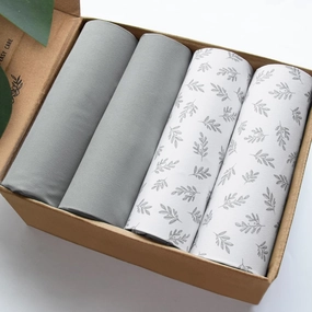 Mini Crib Sheets 4 Pack for Baby Boys & Girls, Neutral Mini Crib Sheet Fitted 38'' x 24'' for Standard Mini Mattress, Ultra Soft Material Baby Sheet, Grey Leaf