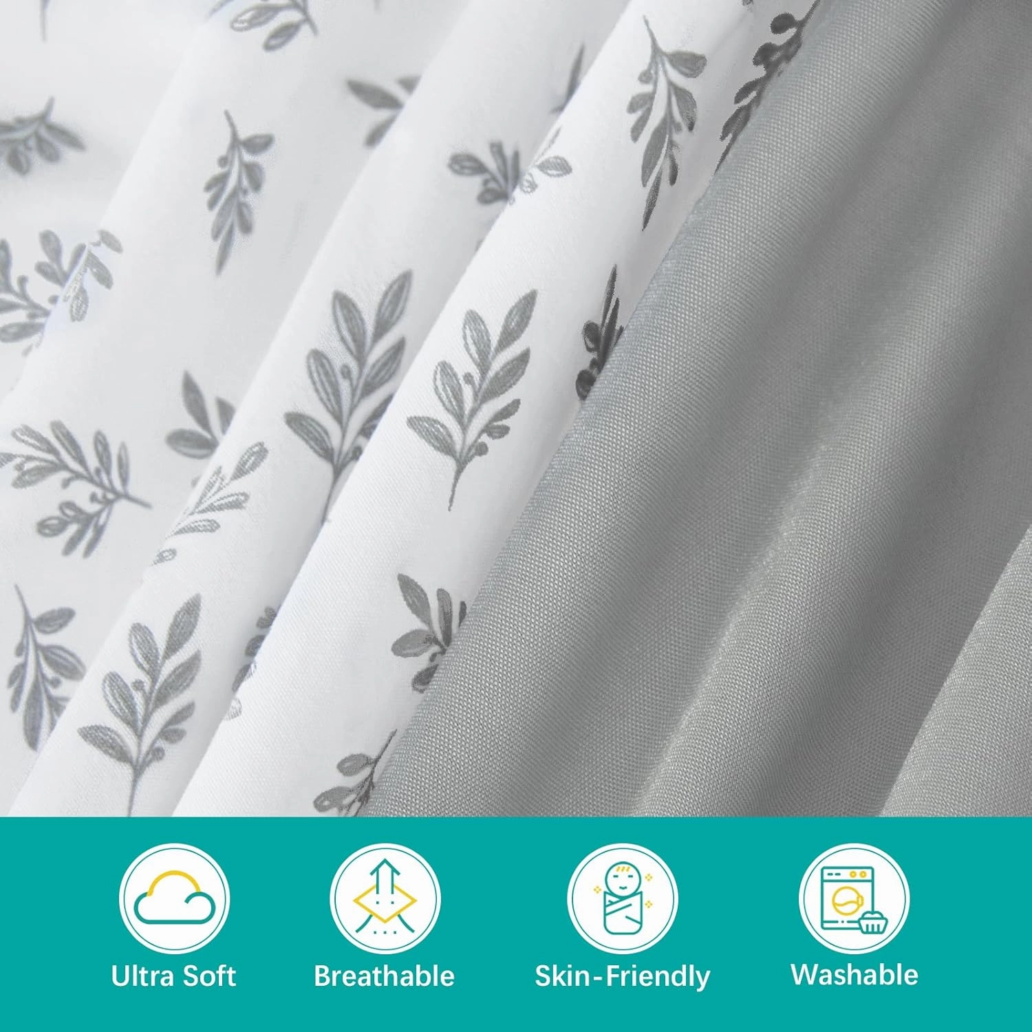 Mini Crib Sheets 4 Pack for Baby Boys & Girls, Neutral Mini Crib Sheet Fitted 38'' x 24'' for Standard Mini Mattress, Ultra Soft Material Baby Sheet, Grey Leaf