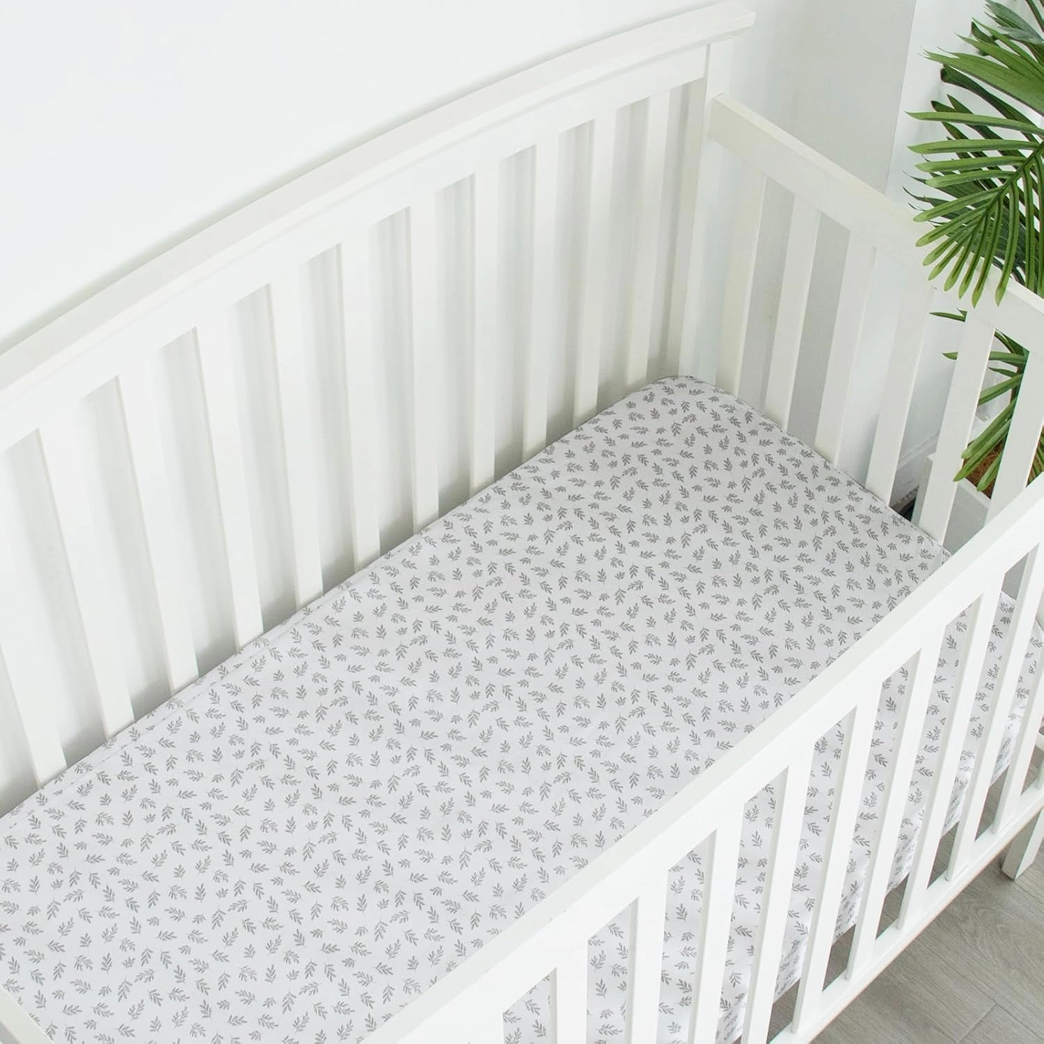 Mini Crib Sheets 4 Pack for Baby Boys & Girls, Neutral Mini Crib Sheet Fitted 38'' x 24'' for Standard Mini Mattress, Ultra Soft Material Baby Sheet, Grey Leaf