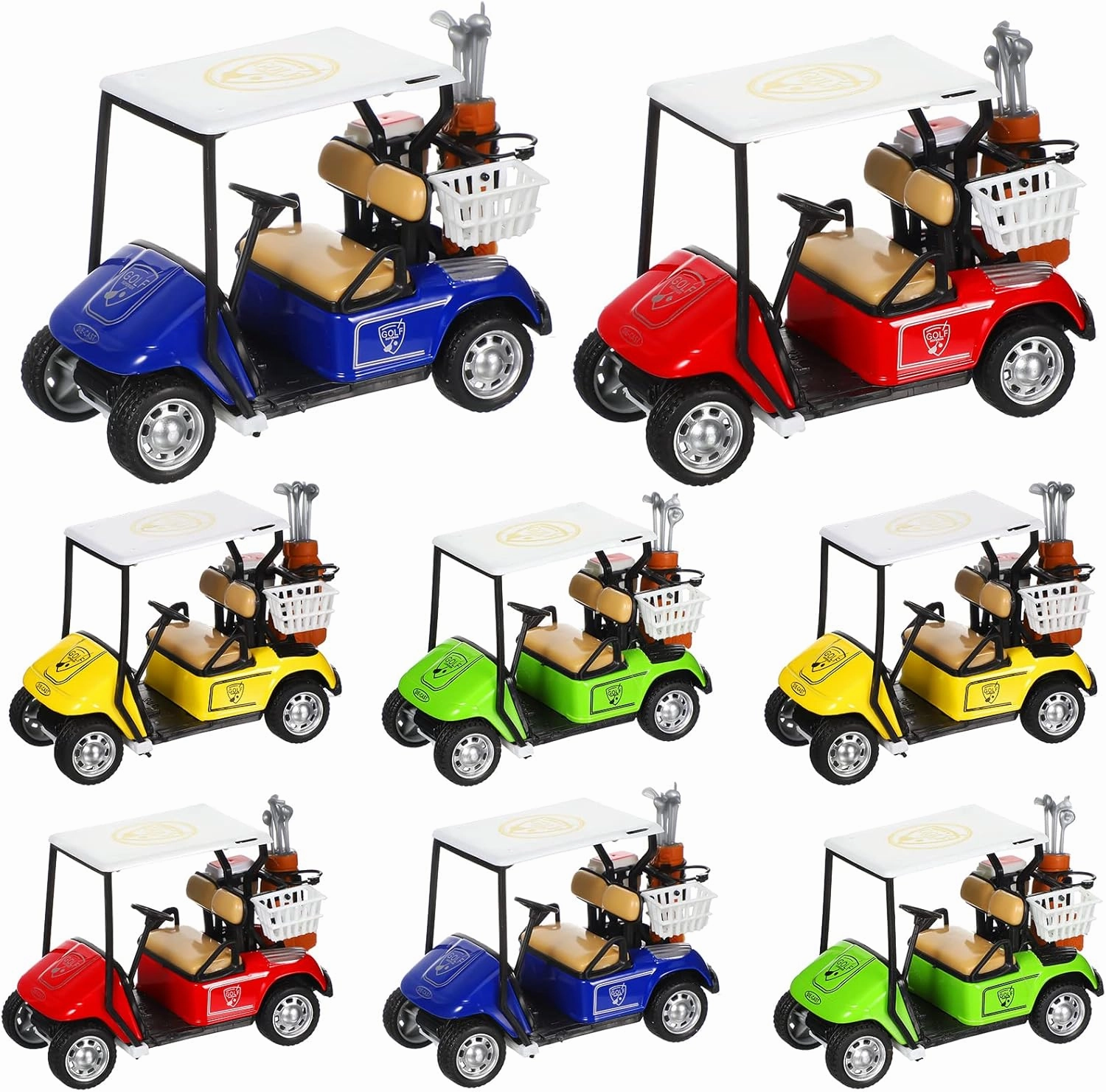 Mini Golf Cart Model Toy Metal Pull Back Action Cart 1:36 Scale Golfcart Pullback Vehicle for Boys Girls Toys Dollhouse Cake Toppers Decor, 3.9 Inch (16 Pcs)