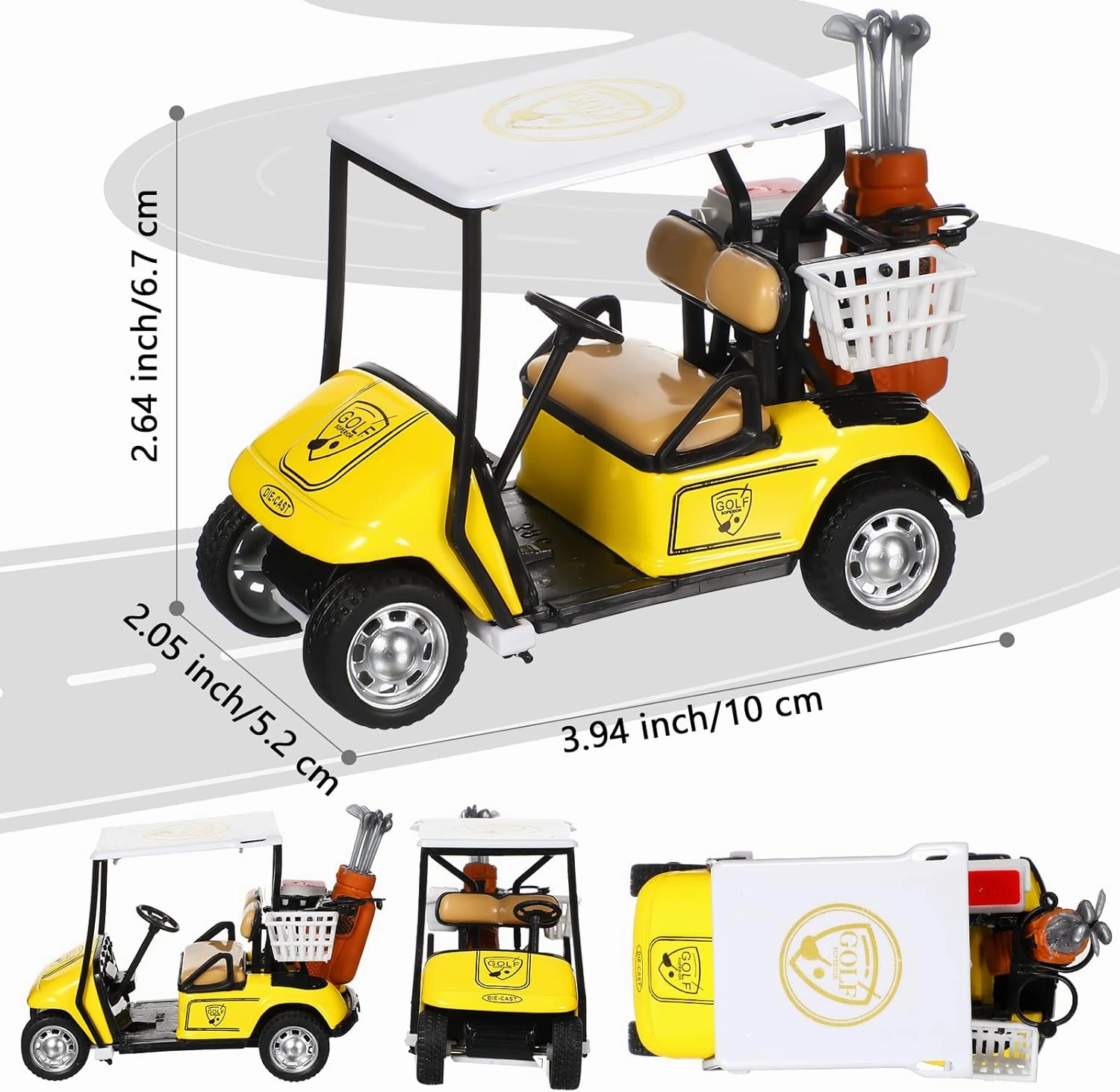 Mini Golf Cart Model Toy Metal Pull Back Action Cart 1:36 Scale Golfcart Pullback Vehicle for Boys Girls Toys Dollhouse Cake Toppers Decor, 3.9 Inch (16 Pcs)