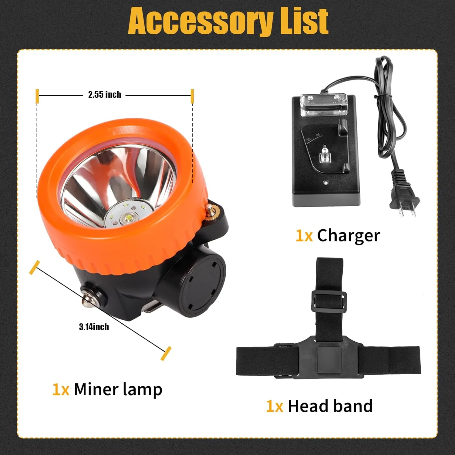 Mining Headlight Coon Hunting Light Mining Lights Rechargeable Mining Cap Lamp Flashlight 7 LEDs Explosion Proof Hard Hat BK3000 for Hunting Fishing Hiking (Orange)