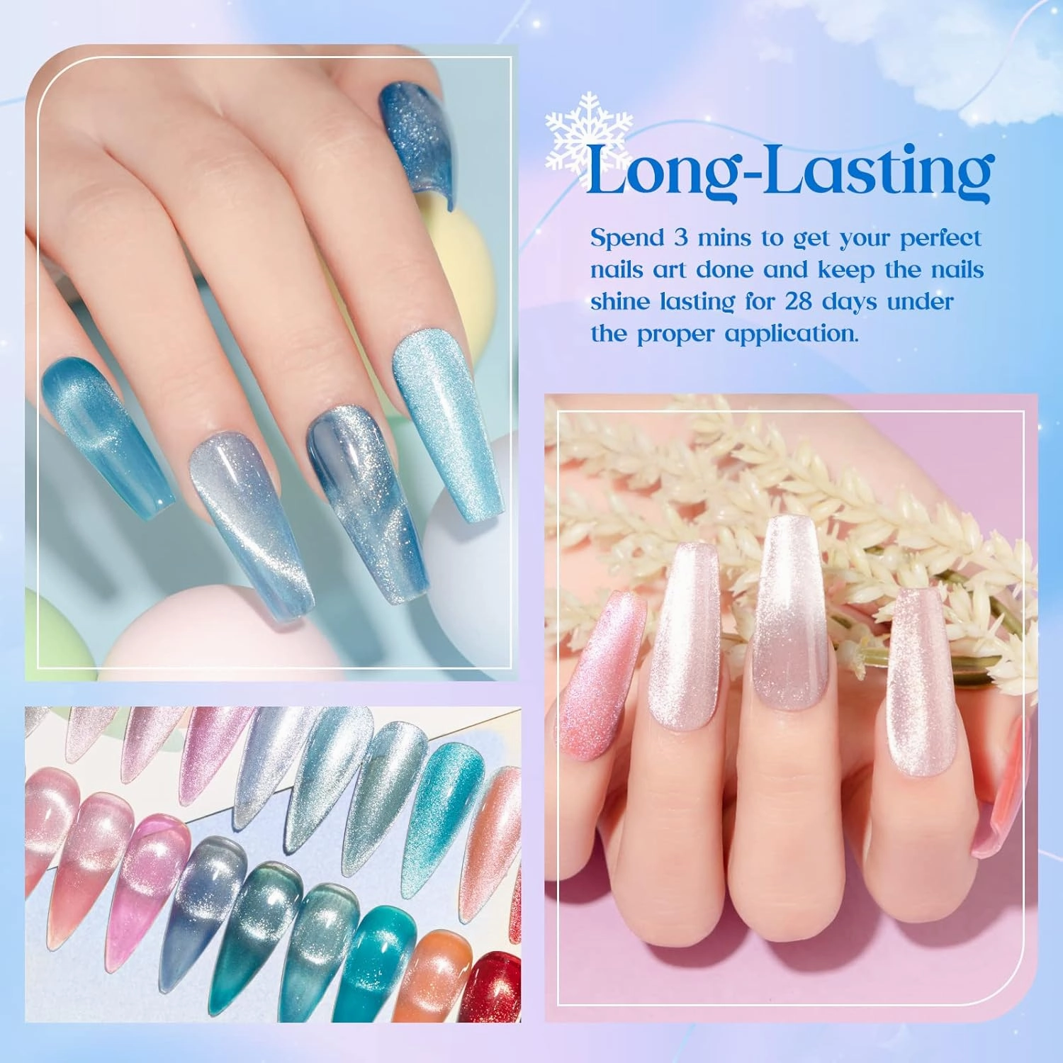 MIZHSE Crystal Cat Eye Gel Polish Magnetic Nail Polish 7ml, Autumn Red Silver Blue Diamond Jelly Magnet Cateye Gel for Nail Art Salon Manicure Set