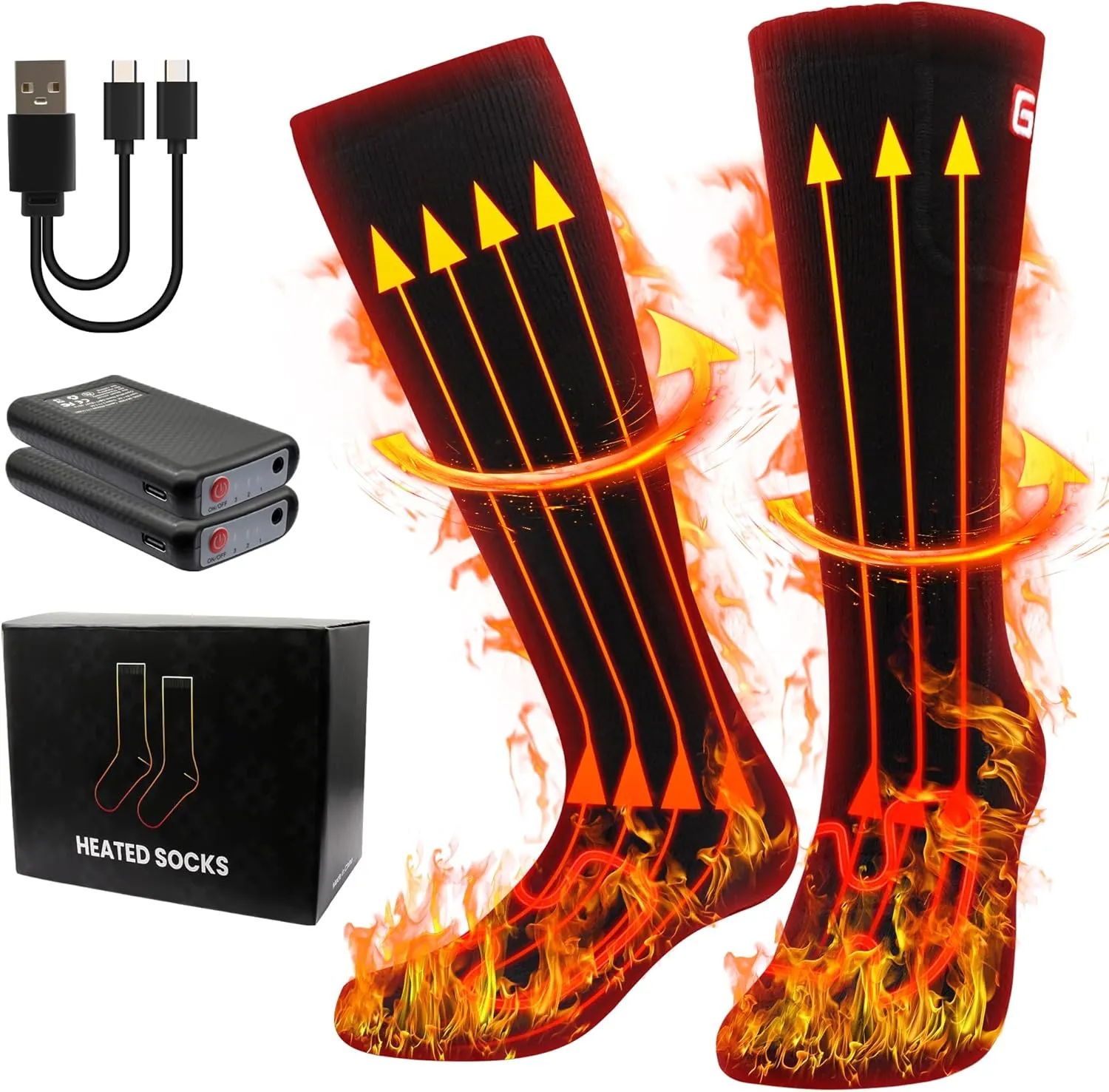 MMlove Heated Socks for Men Women, 3 Heat Settings, 4000mAh Battery, Electric Heated Socks, Rechargeable Smart Foot Warmers, Washable for Camping Fishing Skiing Hiking