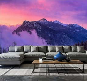 Modern Peel and Stick Wallpaper Removable Wall Murals 3D Misty Mountains Pink Fog Self-Adhesive PVC Wall Stickers for Living Room Bedroom 96"x69"