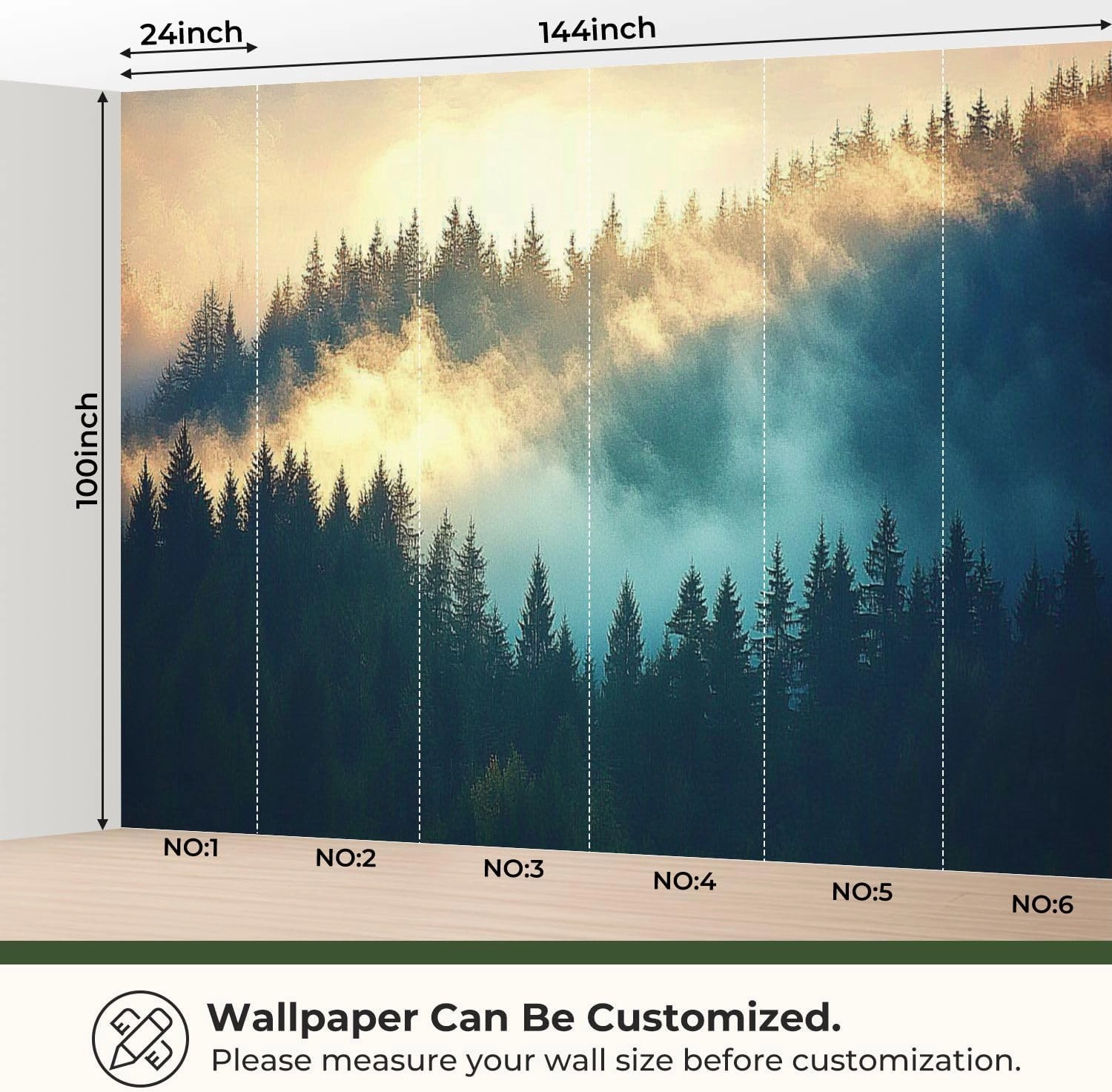 Modern Peel and Stick Wallpaper Removable Wall Murals 3D View Misty Fog Mountains Autumn Self-Adhesive PVC Wall Stickers for Living Room Bedroom 144"x100"