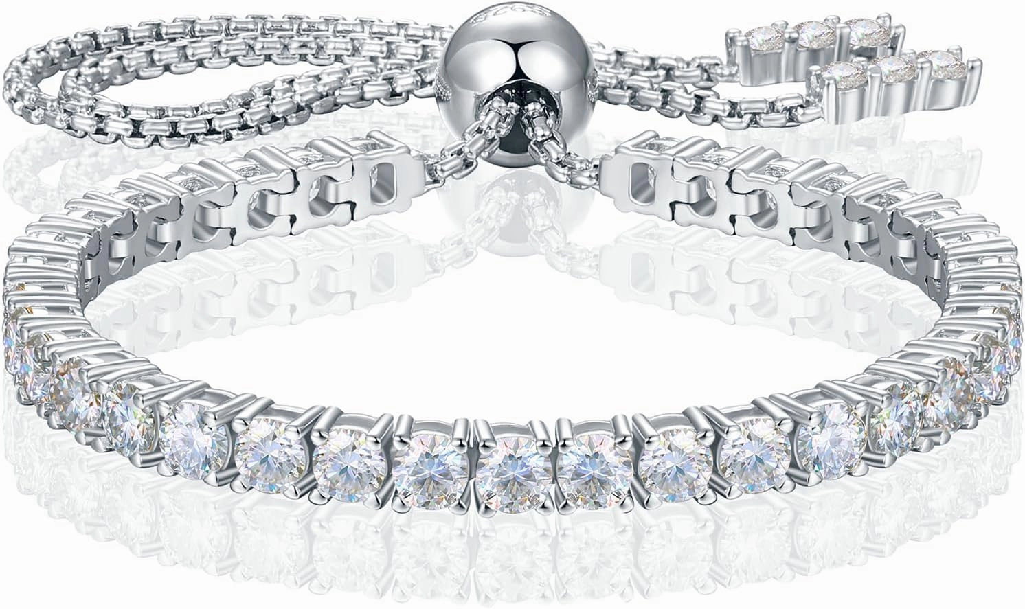 Moissanite Tennis Bracelet 1.52ct-7.76ct Adjustable Bracelet for Women 18K White Gold Plated S925 Sterling Silver Tennis Bracelet D Color VVS1 Round Cut 2mm-4mm Moissanite Bracelet Mothers Day Gift