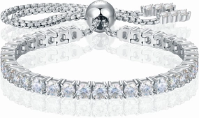 Moissanite Tennis Bracelet 1.52ct-7.76ct Adjustable Bracelet for Women 18K White Gold Plated S925 Sterling Silver Tennis Bracelet D Color VVS1 Round Cut 2mm-4mm Moissanite Bracelet Mothers Day Gift