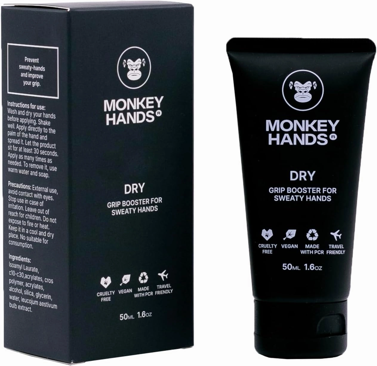 MonkeyHands Dry - Grip Booster - Dry Hands - Overgrip - Padel Racket, Tennis, Golf, Ping Pong, Climbing, Calisthenics, Gym, Pole Dance and more - HighPerformance - Skin friendly, Vegan, Without