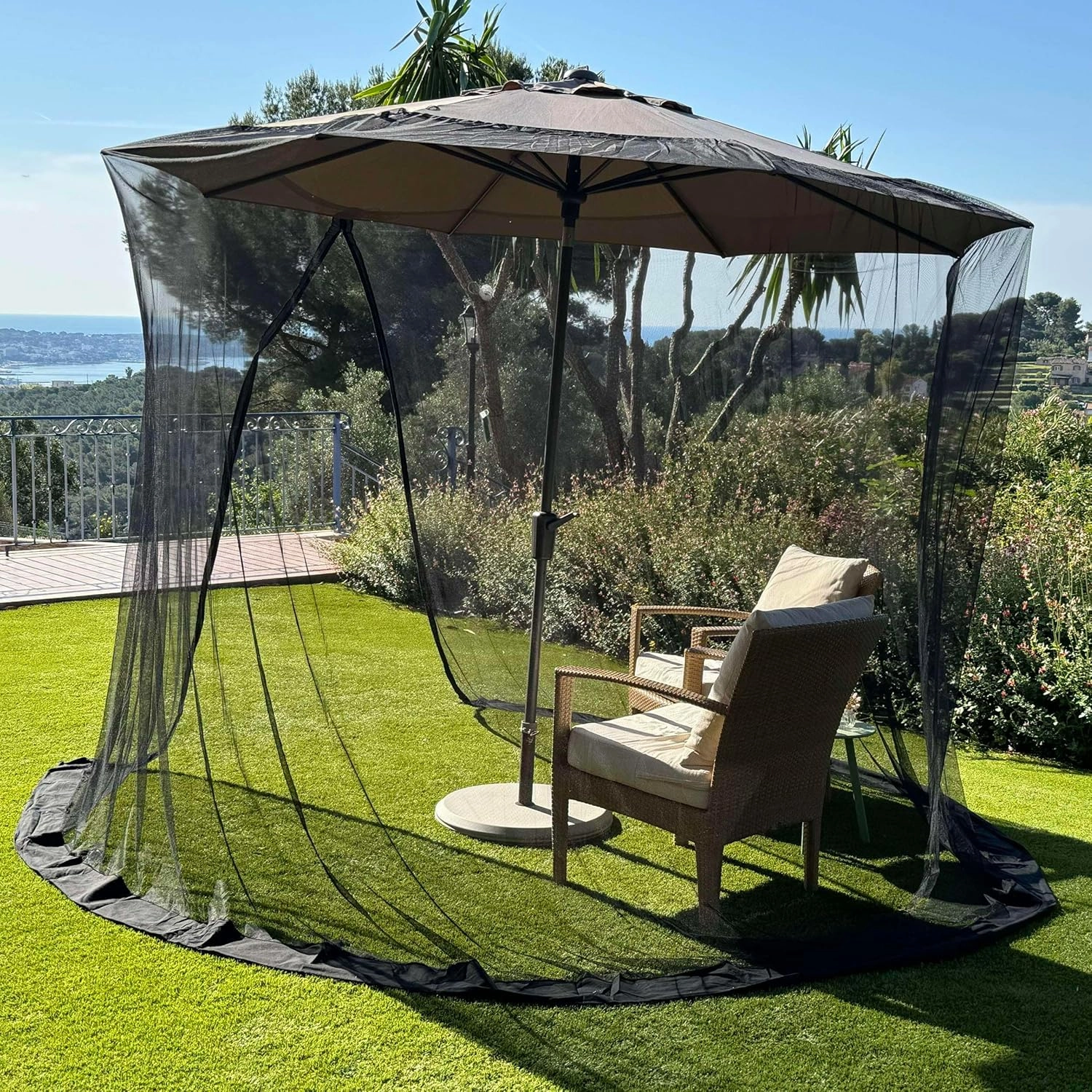 Mosquito Net for Umbrella 7.5 FT | Large Sizes & Fabric Designed for Outdoors | Insect House Screen Netting for Patio, Porch & Garden Terrace | Outside Canopy Bug & Fly Protection Enclosure