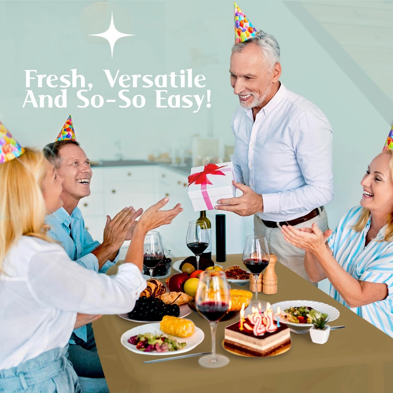 Mountclear Disposable Plastic Tablecloths for Parties [Pack of 12] 54x108” Rectangle Table Cover for Indoor & Outdoor Tables- Waterproof Tablecloth for Birthdays, Weddings, Parties [Gold]