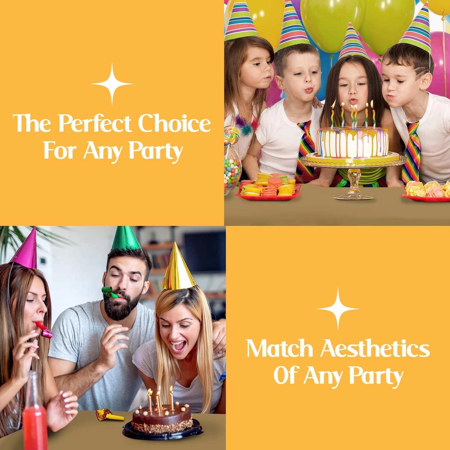 Mountclear Disposable Plastic Tablecloths for Parties [Pack of 12] 54x108” Rectangle Table Cover for Indoor & Outdoor Tables- Waterproof Tablecloth for Birthdays, Weddings, Parties [Gold]