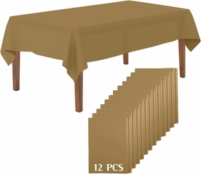 Mountclear Disposable Plastic Tablecloths for Parties [Pack of 12] 54x108” Rectangle Table Cover for Indoor & Outdoor Tables- Waterproof Tablecloth for Birthdays, Weddings, Parties [Gold]
