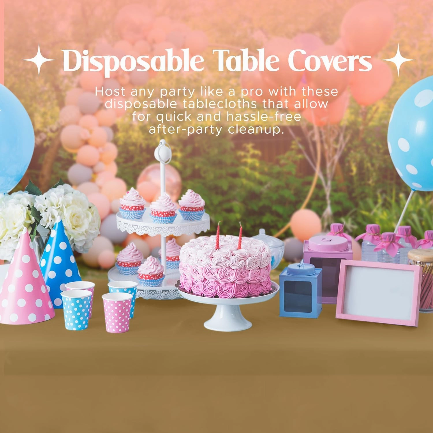 Mountclear Disposable Plastic Tablecloths for Parties [Pack of 12] 54x108” Rectangle Table Cover for Indoor & Outdoor Tables- Waterproof Tablecloth for Birthdays, Weddings, Parties [Gold]