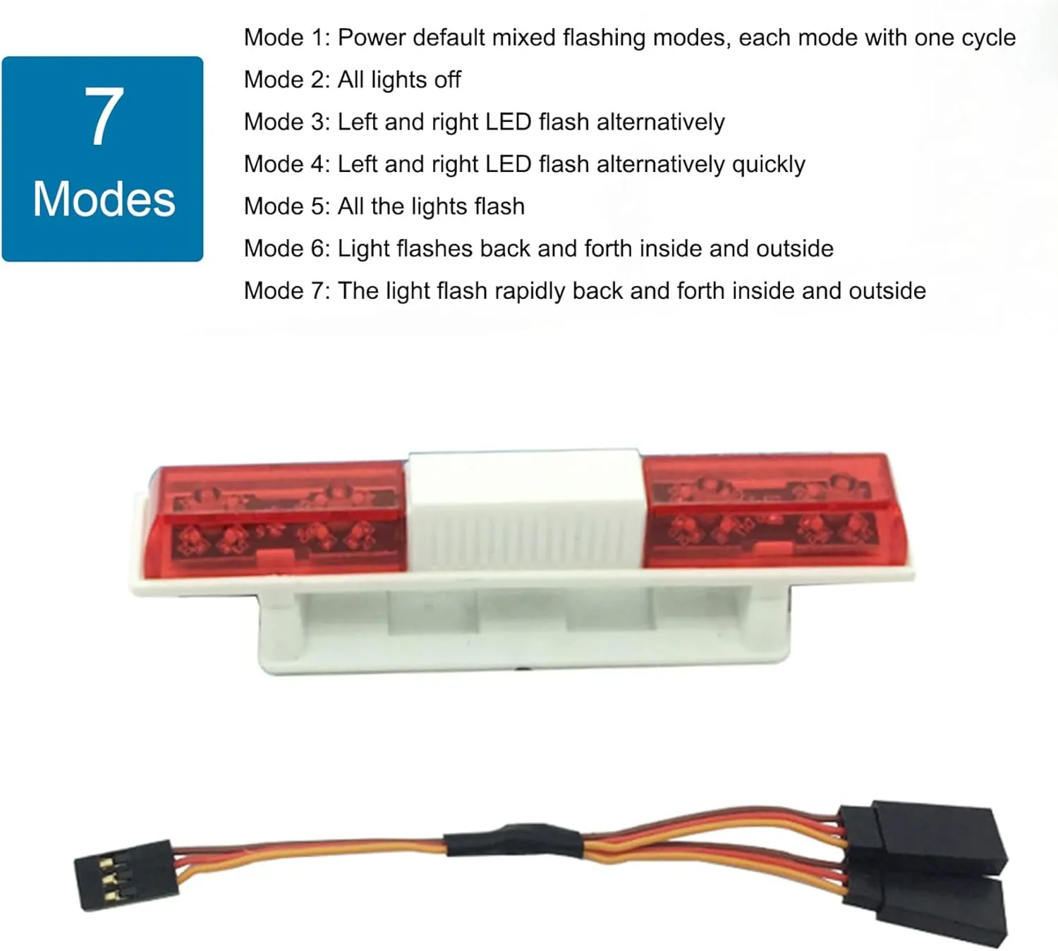 Multi-Function LED Police Light Bar Flash Lamp for 1/10 1/8 TRX4 D90 SCX10 RC Model Car (Red)