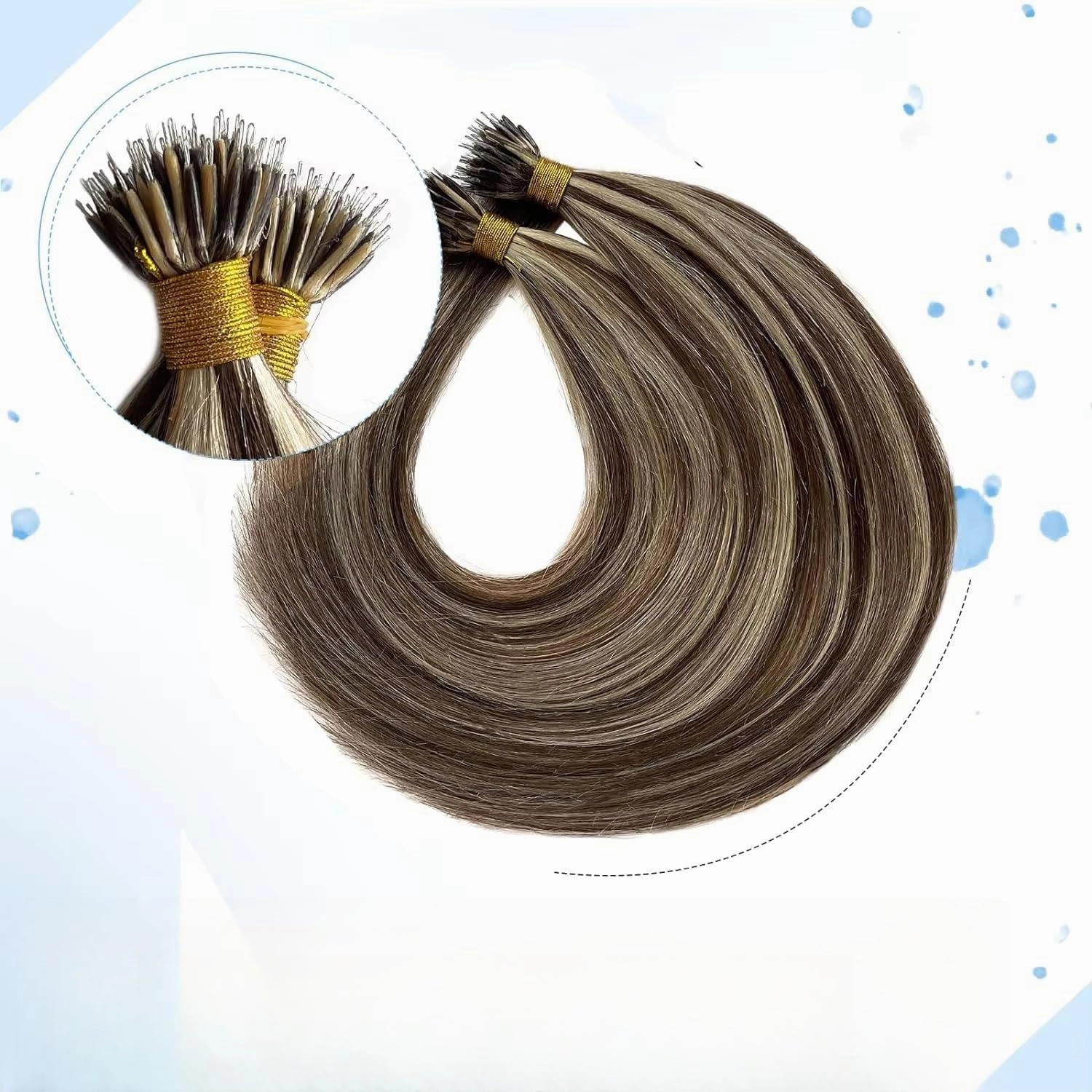 Nano Ring Hair Extensions 100% Human Hair Highlight Piano Color #4/613 Nano Bead Hair Extensions Straight 100G Nano For Women 1G/strand (100 Strands, 20inch)