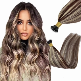 Nano Ring Hair Extensions 100% Human Hair Highlight Piano Color #4/613 Nano Bead Hair Extensions Straight 100G Nano For Women 1G/strand (100 Strands, 20inch)