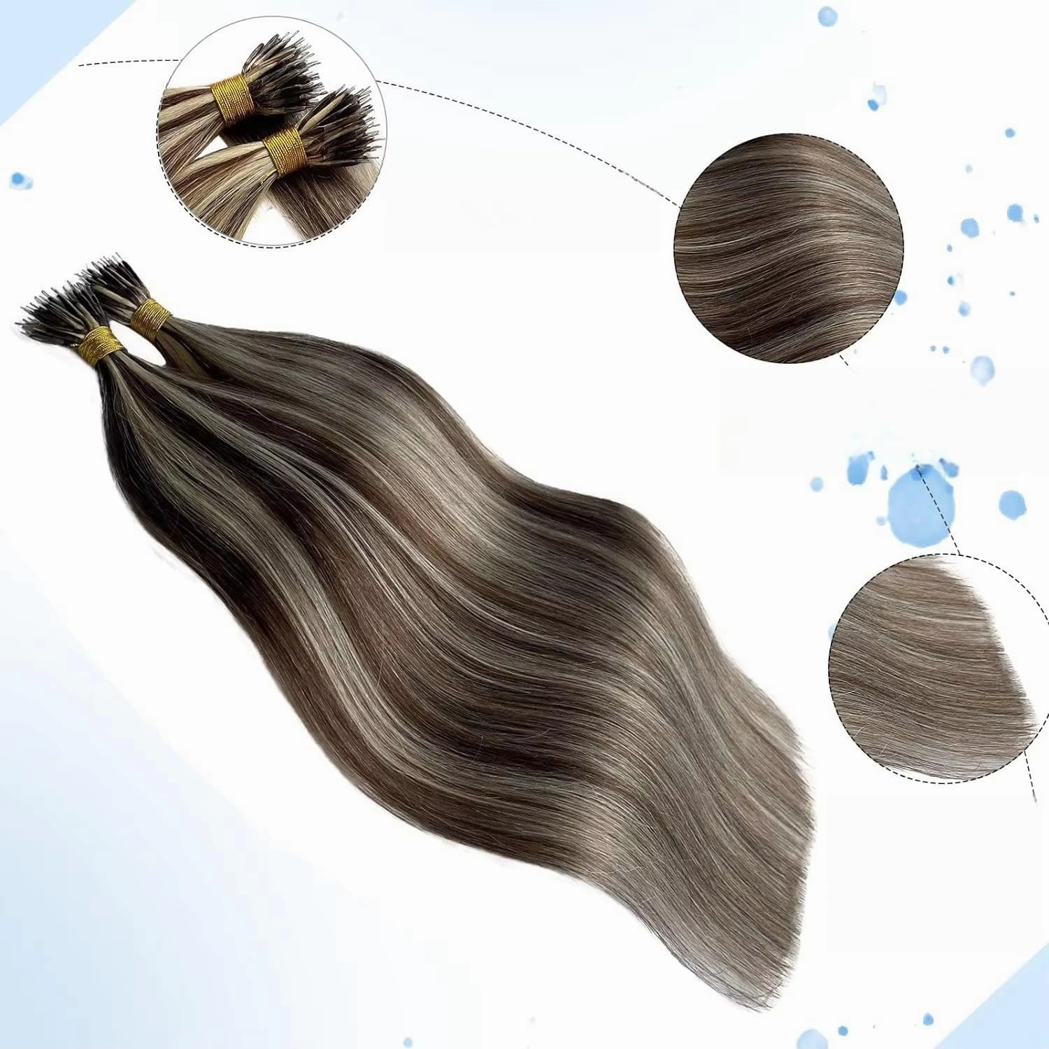Nano Ring Hair Extensions 100% Human Hair Highlight Piano Color #4/613 Nano Bead Hair Extensions Straight 100G Nano For Women 1G/strand (100 Strands, 20inch)